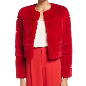 Alice + Olivia Theon Ruby Red Fur Jacket XS NWT